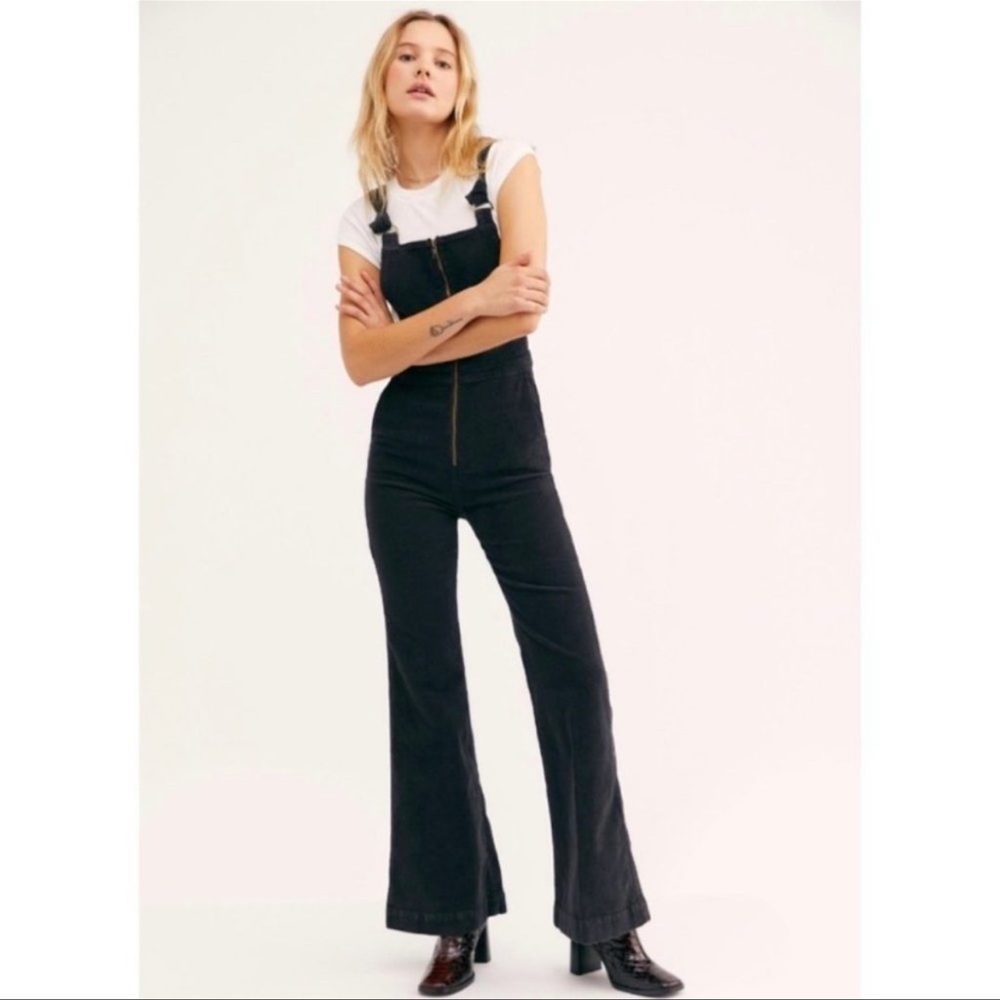Free People x Rollas East Coast Flare Overall Cord in Black